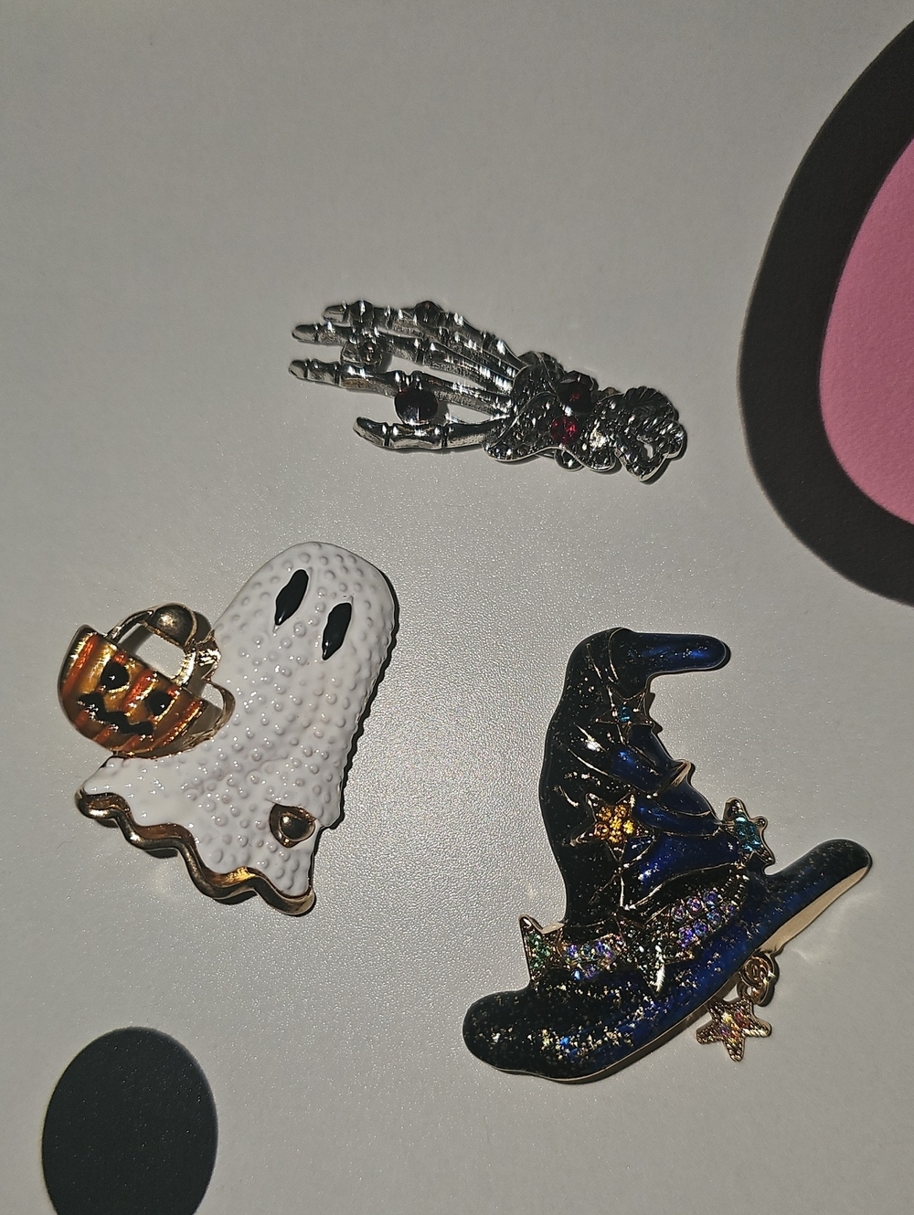 Halloween Brooch Bundle 3pc Ghost Witch Hat Skeleton Hand